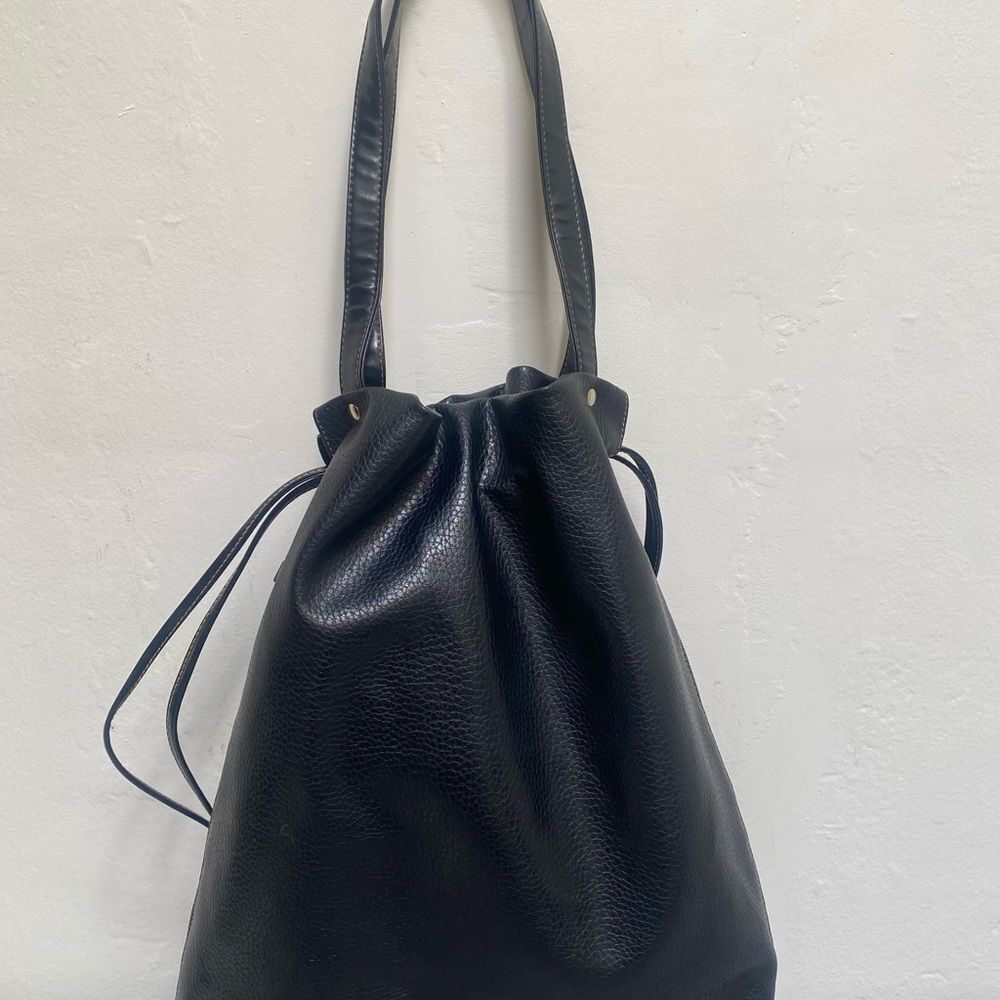 Elegant Black Leather Tote Bag generous size